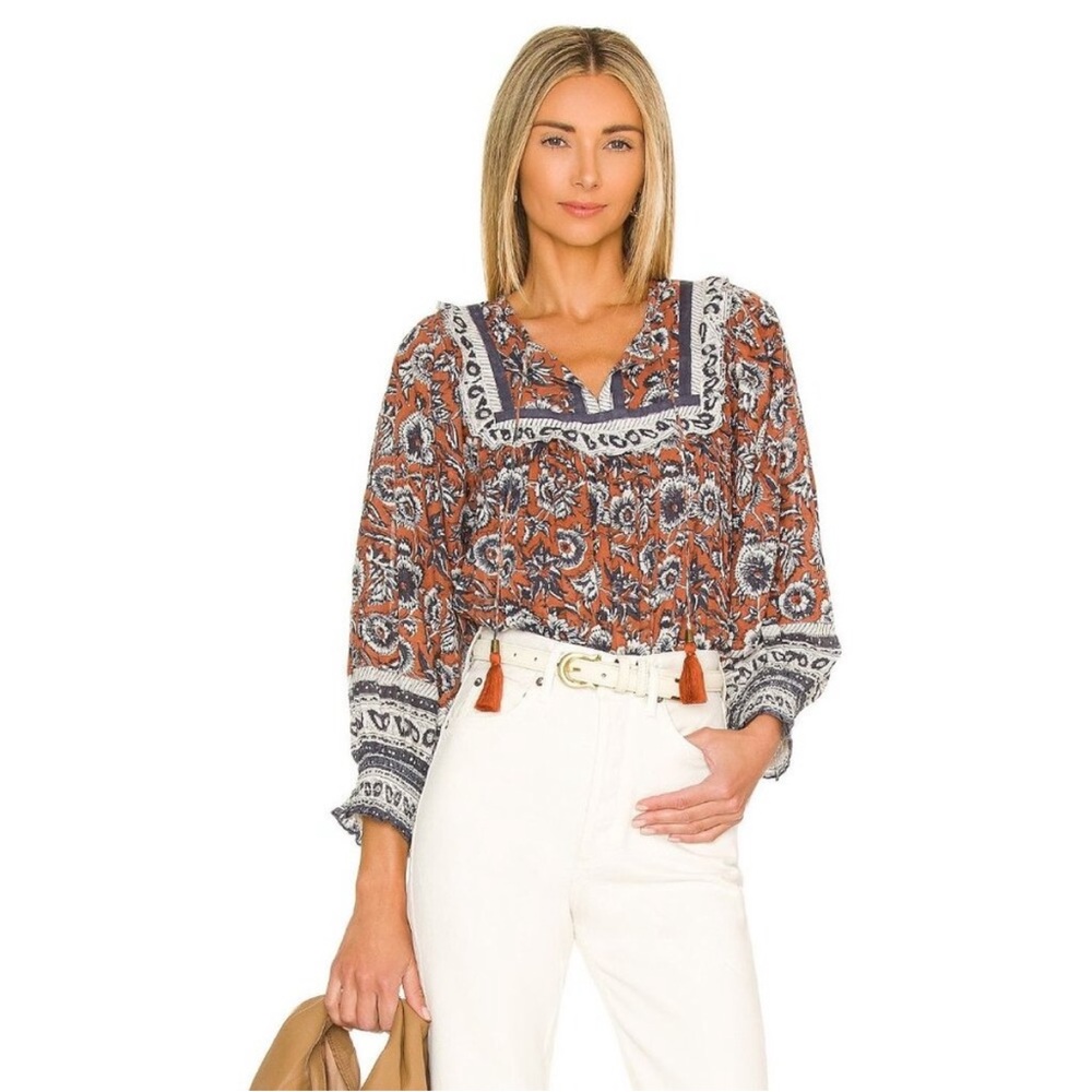 Cleobella Amy Blouse in Sienna Block Print